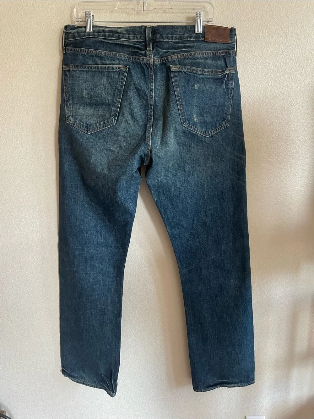 J. Crew Vintage Slim Fit button fly dark blue denim Jeans distressed vintage